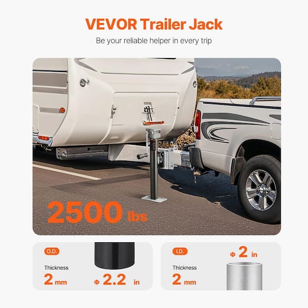Trailer Jack, 2500 lbs. Load, Heavy-Duty Swivel Bolt-on Jack with Handle, 15-in. Travel, for RV, Horse, 2025 update