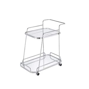 Serving Cart, Clear Glass and Chrome Finish, Kitchen Cart in Silver