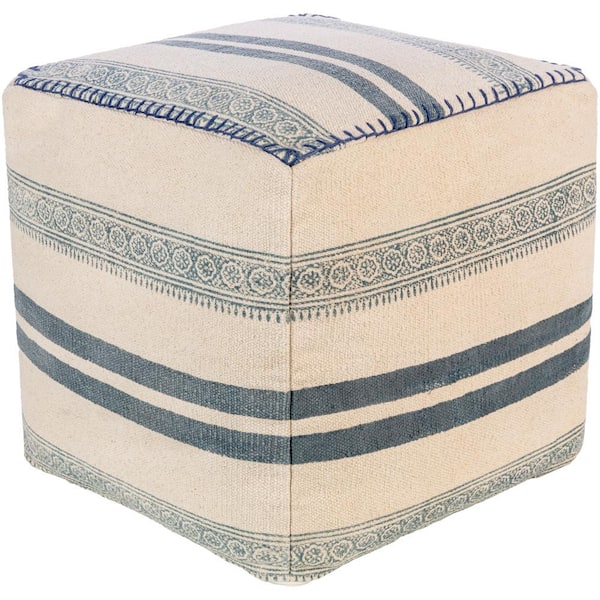 Livabliss Susana Gray Cottage Cotton 18 in. L x 18 in. W x 18 in. H Pouf