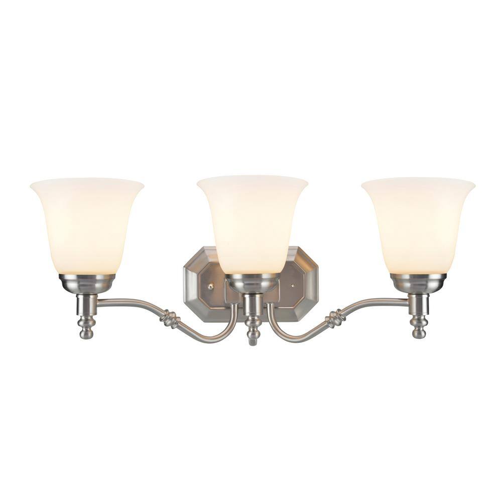 Satin Nickel 3-Light Vanity Fixture with Frosted Glass Shades