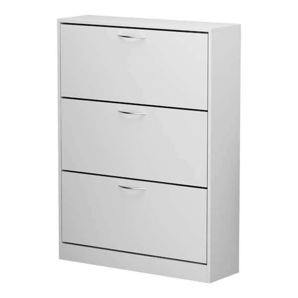 47.2 in. H x 31.6 in. W, White Wood Shoe Storage Cabinet, 3-Tilt-Out Drawers w/ Removable Dividers, Easy Assembly