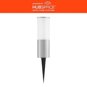 Hartford 10 in. LED Low Voltage Smart Bollard Light in Aluminum Finish with Frosted Glass Powered by Hubspace