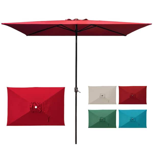 LAUREL CANYON 10 ft. x 6.5 ft. Rectangular Market Patio Umbrella with Push Button Tilt and Crank in Red