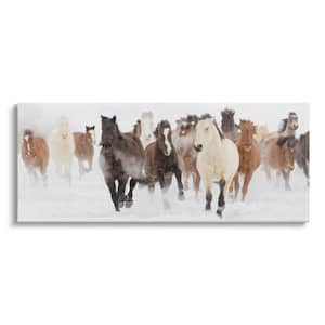 Horses Herd Foggy Winter Day Running Snow Painting By Danita Delimont Unframed Animal Art Print 24 in. x 10 in.