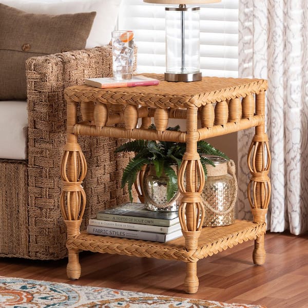 Dolby 20.9 in. Light Honey Rectangle Rattan End Table