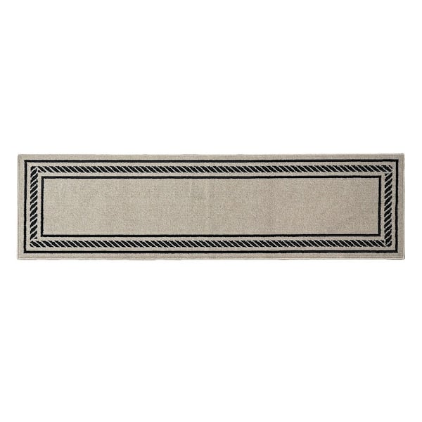 2 ft. x 8 ft. Natural Twist/Black Rope Border Tufted Border Polypropylene Runner Rug