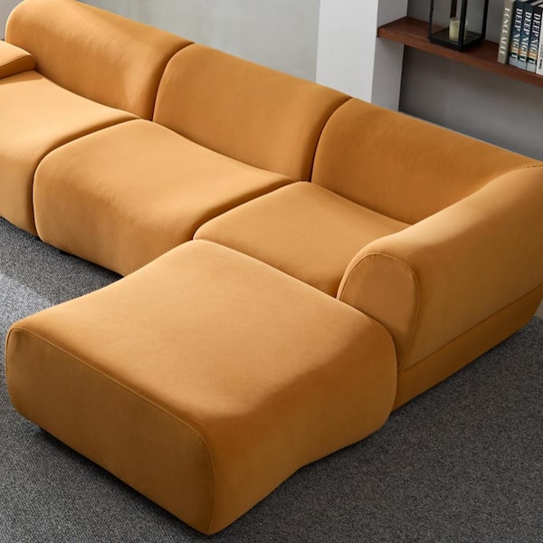 106 in. Square Arm Orange 4-piece Durable Fabric High Density Sponge Sectional Sofa Couch for Living Room