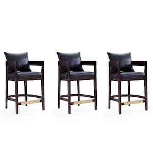 Ritz 34 in. Black and Dark Walnut Beech Wood Counter Height Bar Stool (Set of 3)