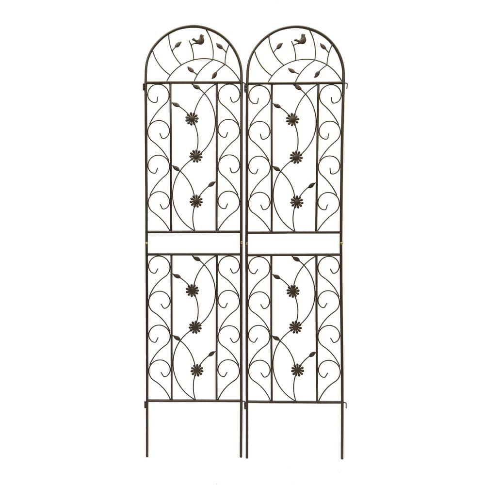 2-Pieces 86.7 in. Brown Metal Galvanized Tube Garden Trellis for Climbing P