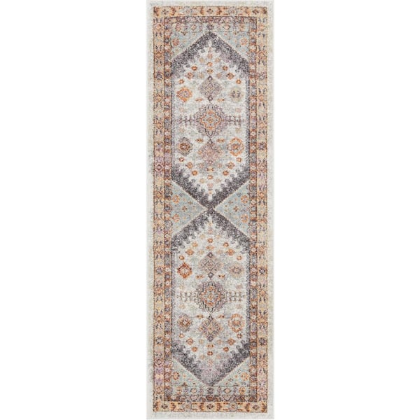 Rodeo Virden Bohemian Eclectic Tribal Aztec Grey 2 ft. 3 in. x 7 ft. 3 in. Runner Distressed Area Rug