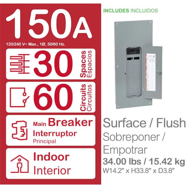 Homeline 150 Amp 30-Space 60-Circuit Indoor Main Breaker Plug-On Neutral Load Center with Cover - Value Pack