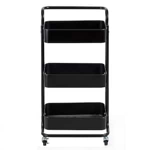 Kahomvis 3-Tier Metal Storage Rolling Utility Cart Heavy Duty Craft Cart with Wheels and Handle in Black