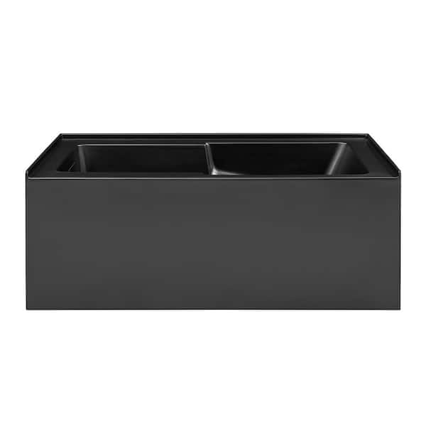 Voltaire 60 x 32 in. Skirted Left Drain Soaking Apron Bathtub in Matte Black with Integrated Overflow, Armrest and Drain