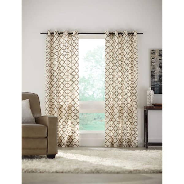 Home Decorators Collection Semi-Opaque Sand Lattice Luxe Flocked Grommet Curtain - 52 in. W x 84 in. L