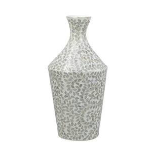 24 in. White Bamboo Decorative Paper Powder Vase with Tapered Design and White Floral Capiz Shell Motif for Home Decor