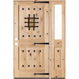44 in. x 80 in. Mediterranean Alder Sq Clear Low-E Unfinished Wood Right-Hand Prehung Front Door/Right Half Sidelite