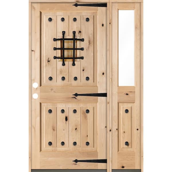 Krosswood Doors 44 in. x 80 in. Mediterranean Alder Sq Clear Low-E Unfinished Wood Right-Hand Prehung Front Door/Right Half Sidelite