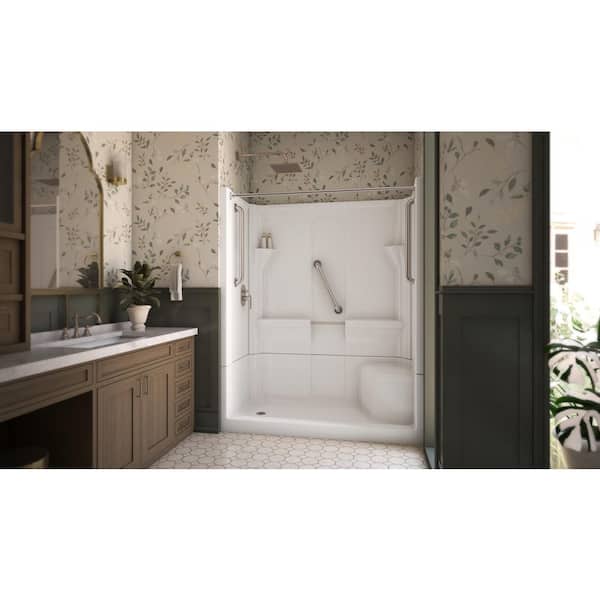 Accessible Living Harmony 30 in. W x 74 in. H Framed Sliding Curtain Rod Shower Rod LH Drain, Brushed Nickel