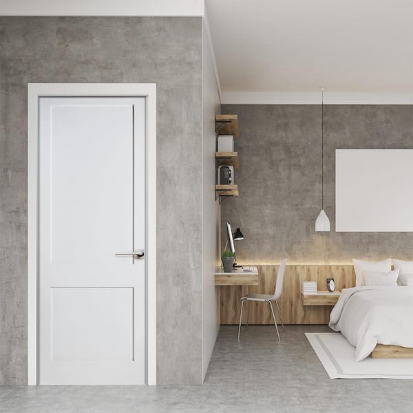 24 in. x 96 in. Craftsman Shaker Primed MDF 2-Panel Left-Hand Wood Single Prehung Interior Door