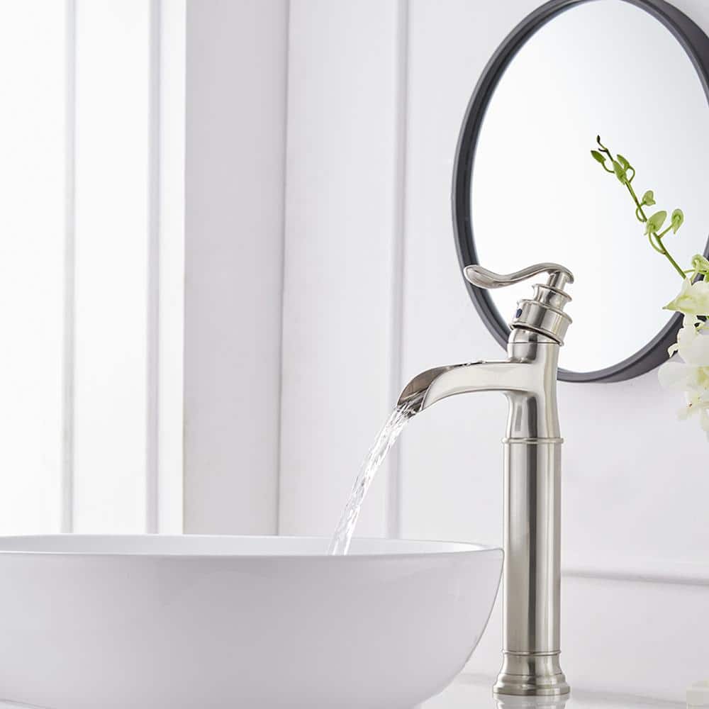 Brushed Nickel Single Handle Waterfall Vessel Sink Faucet