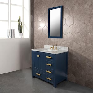 Madison 36 in. Vanity in Monarch Blue with Carrara White Marble Top with White Basin and with Mirror