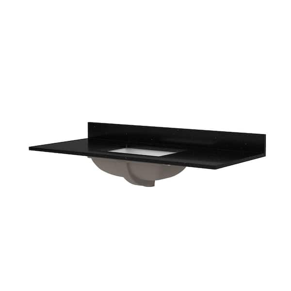 CRAFT + MAIN 49 in. W x 22 in. D x .75 in. H Engineered Quartz White Rectangular Single Sink Bath Vanity Top in Black Galaxy