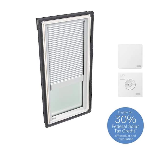 VELUX 21 in. x 45-3/4 in. Fixed Deck Mount Skylight with Laminated Low-E3 Glass and White Solar Powered Room Darkening Blind