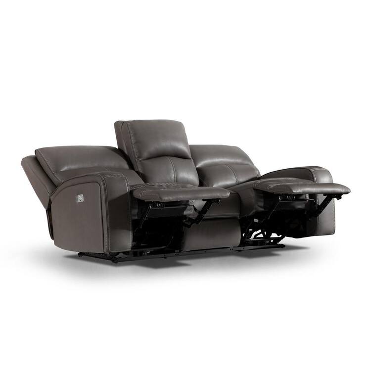 Furniture of America Jove 84 in. Wide Track Arm High Grade Leatherette Straight Reclining Sofa in Gray With USB Port And Adjustable Headrest