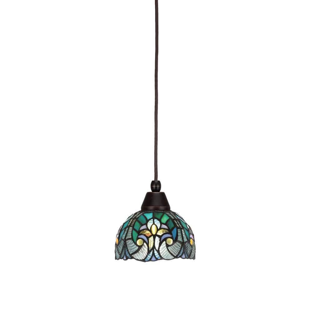 Bryson 7 in. 1-Light Dark Granite Cord Pendant Light with 7 in. Turquoise C