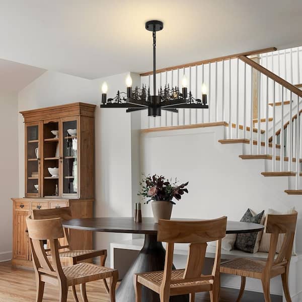 6-Light Black Ambient Rustic Chandelier Farmhouse Hanging Ceiling Lighting for Dining Living Room Foyer