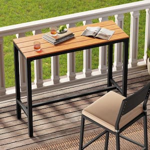 Brown Patio Rectangle Metal Bar Height Outdoor Dining Table with Wood like Tabletop