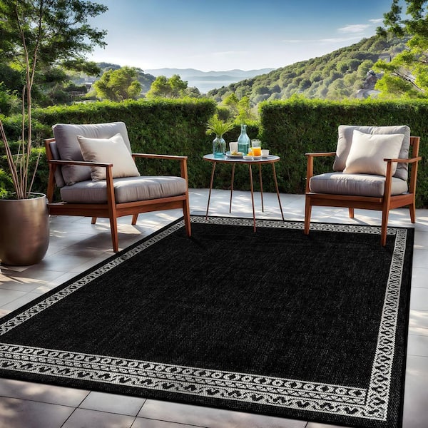 Beverly Rug Frame Black 6 ft. x 9 ft. Geometric Bordered Washable