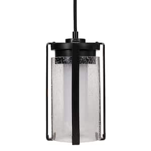 Matte Black Integrated LED Pendant Light with Night Light and Seeded Glass Adjustable CCT Kitchen Remodel (2-Pack)