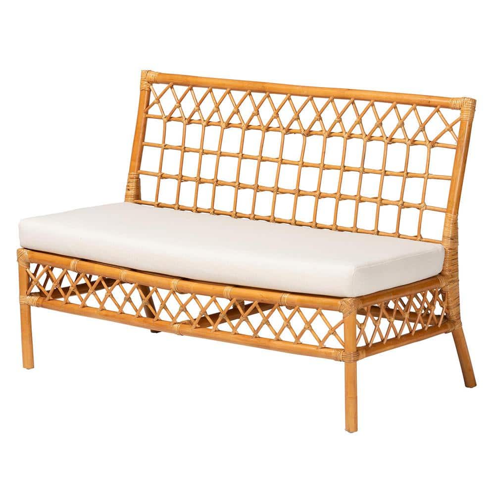 Capella Honey Rattan Bohemian Dining Bench with Cushion
