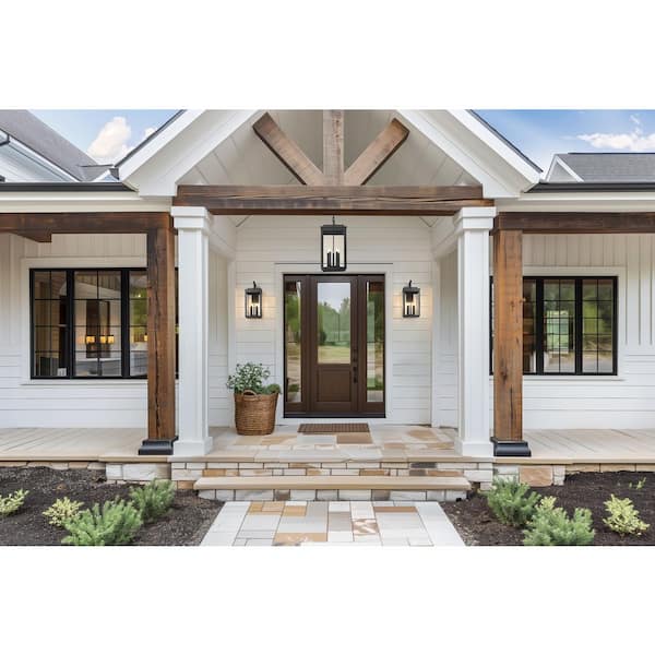 Hartwell 27.75 in. 5-Light Sand Black Dimmable Outdoor Pendant Light with Clear seedy Glass and No Bulb Included