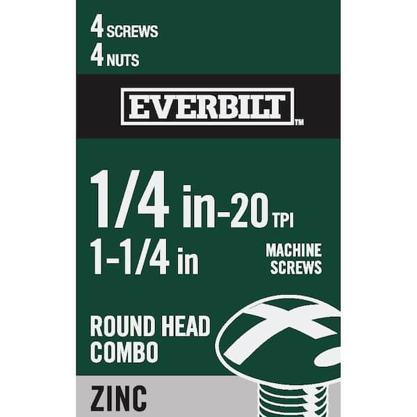 Everbilt 1/4 in.-20 x 1-1/4 in. Combo Round Head Zinc Plated Machine Screw (4-Pack)