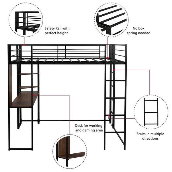 Qualfurn Black Full Size Metal Loft Bed, Yourzone Metal Loft Twin Bed Directions