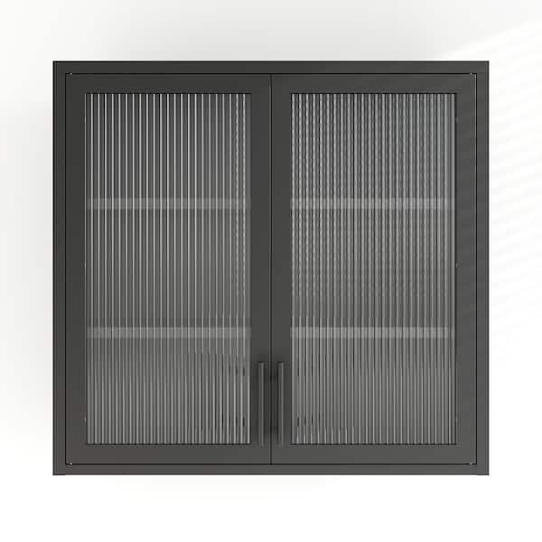 COWLOWN 31.5 in. W x 11.8 in. D x 30 in. H Bathroom Storage Wall Cabinet in Black with Hazy Glass Doors, 2 Adjustable Shelves