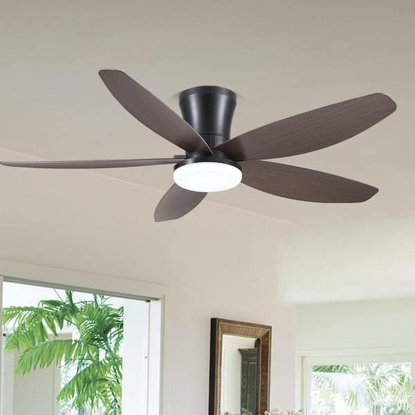 Kviflon 36 in. Indoor/Outdoor Flush Mount Black Ceiling Fan with Dimmable 3 Color LED Light and Remote/APP Control