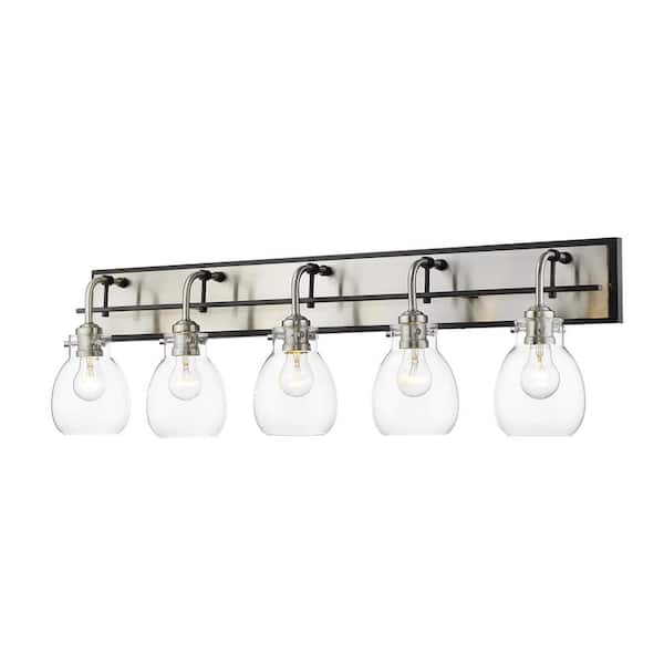 Unbranded Kraken 38 in. 5-Light Matte Black and Brushed Nickel Vanity Light with Clear Glass Shade with No Bulbs Included