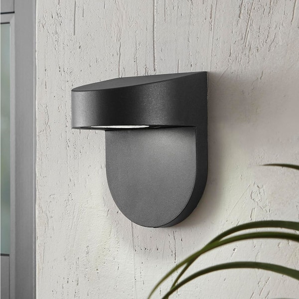 6.1 in. Black Integrated LED Hardwired Outdoor Wall Light Lantern Sconce with Frosted Glass