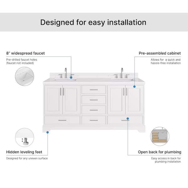 ARIEL Stafford 72 in. Double Sink Freestanding Bathroom Vanity in