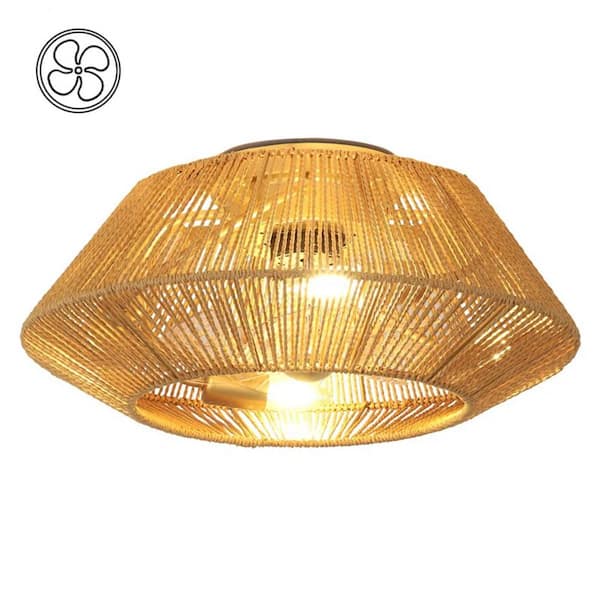 18.4 in. Indoor Yellow Low Profile Ceiling Fan with Lighting Small Flush Mount Ceiling Fan with Remote
