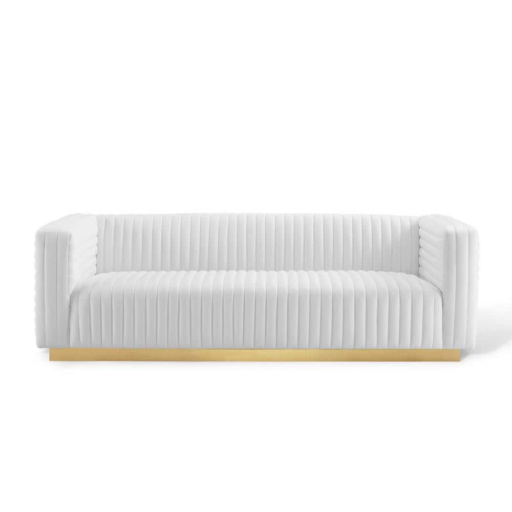 MODWAY Charisma 36 in. White Channel Tufted Velvet 3-Seater