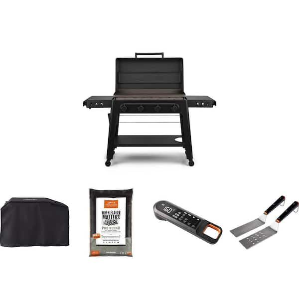 Irontop 4-Burner 36 in. Griddle, Cover, Thermometer, Spatula 2-Pack and 30 lb. Wood Pellets Combo