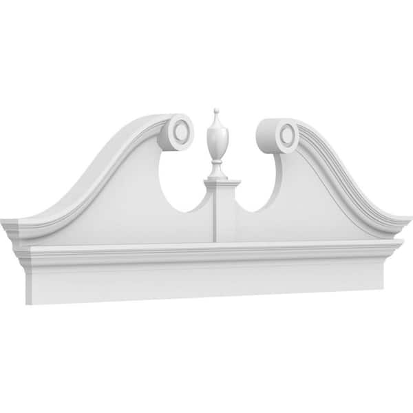 Ekena Millwork 2-3/4 in. x 56 in. x 20-7/8 in. Rams Head Architectural Grade PVC Combination Pediment Moulding