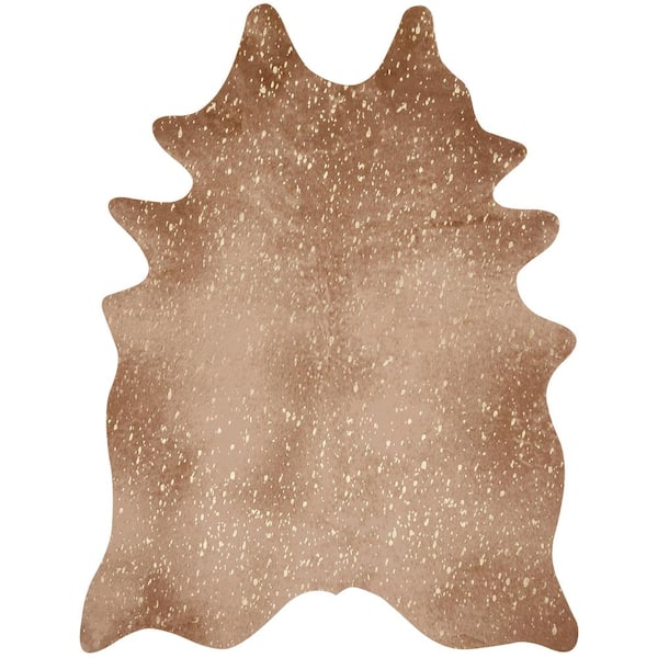 LOLOI II Bryce Tan/Gold 3 ft. 10 in. x 5 ft. Modern Faux Cowhide Area Rug