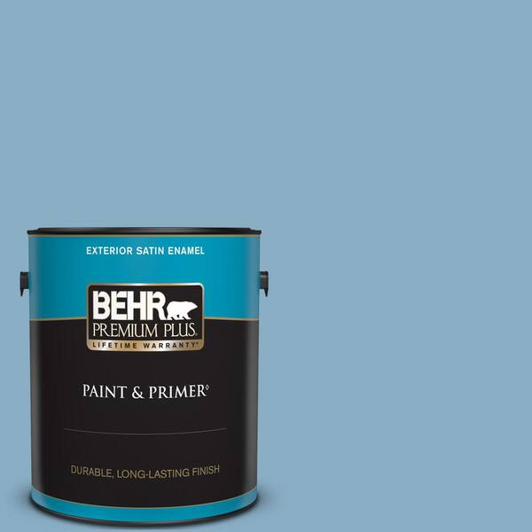 BEHR PREMIUM PLUS 1 gal. #S500-4 Chilly Blue Satin Enamel Exterior Paint & Primer