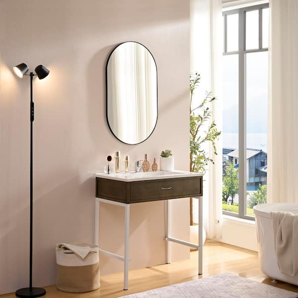 Black 40 in W x 30 in. H Oval Metal Framed Mirror Dressing Mirror for Bathroom Living Room Bedroom Wall Decor