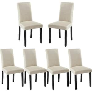 Dining Chairs Set of 6 Beige Modern Fabric and High Back and Solid Wood Legs, Upholstered Kitchen Chairs for Dining Room